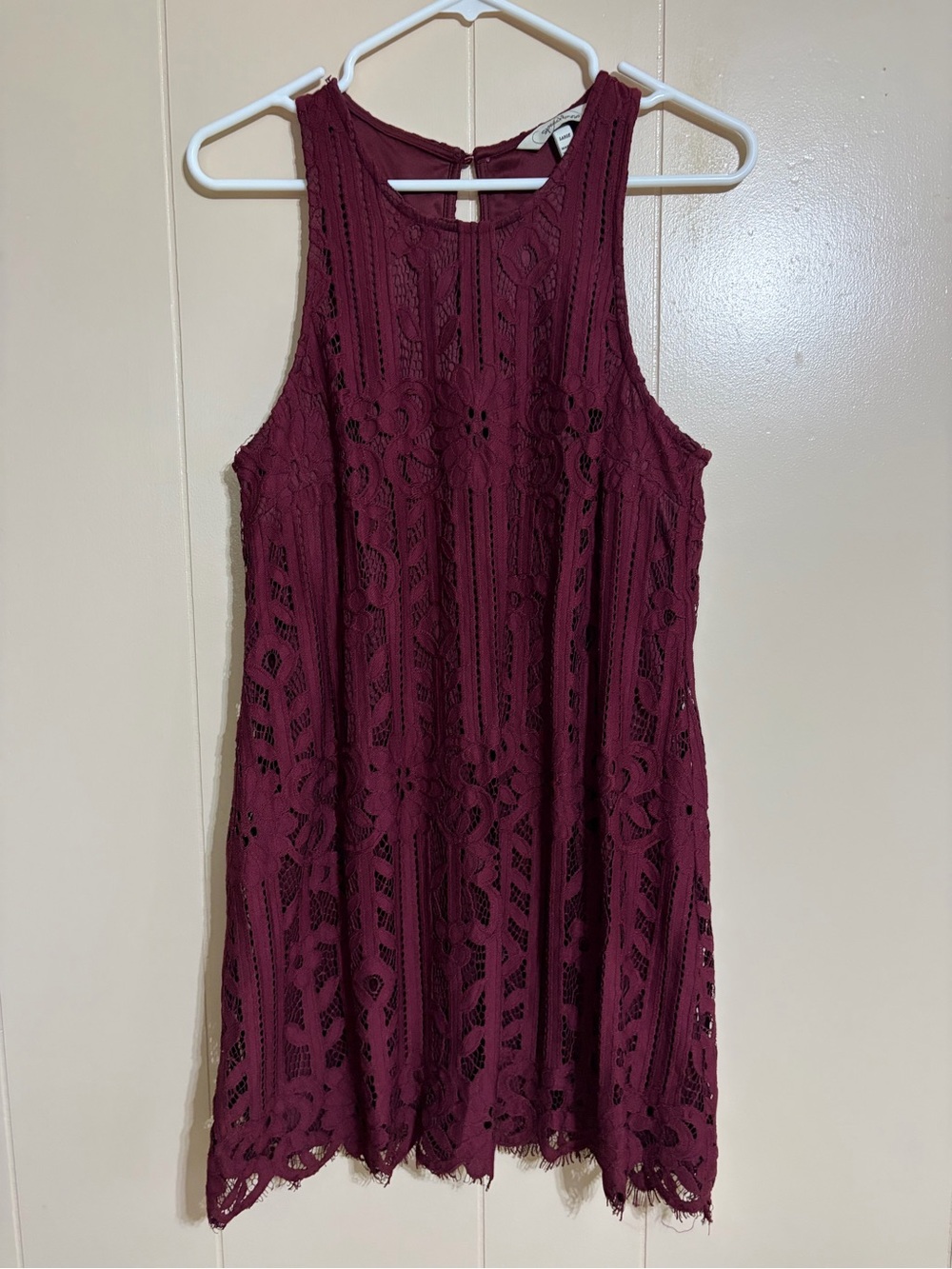 Speechless Crochet Lace Sleeveless Shift Dress - Deep Wine